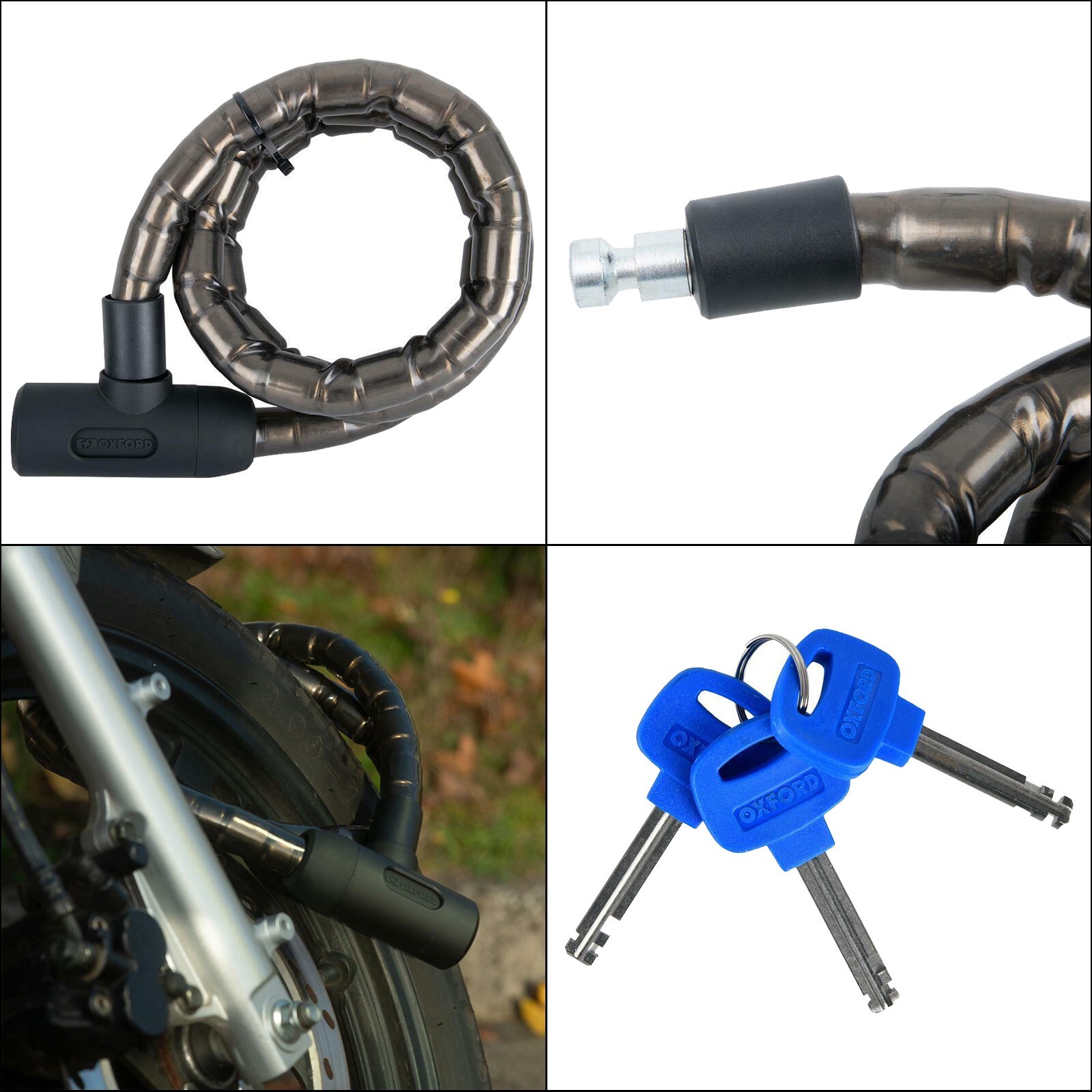 Oxford Barrier Motorcycle Cable Lock Scooter Security 1.4m x 25mm Smoke New