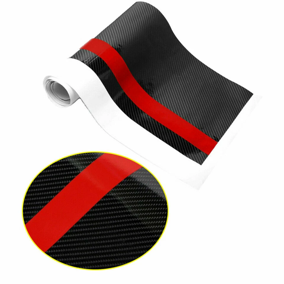 Adesivo envoltório vinil fibra de carbono 5D com listras vermelhas de corrida de rali capô frontal - Imagem 3 de 4