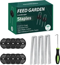 50 PC Garden Landscape Staples Gaskets Galvanized Stakes Pins 6 Inch U-Shaped