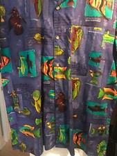Gottex Mens Bright Fish Print Hawaiian Style Shirt Short Sleeves Size L