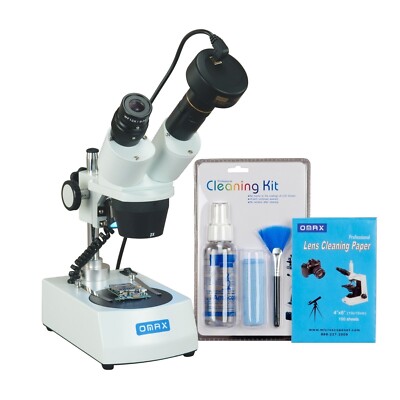 OMAX 20X-40X Dual LED Binocular Stereo Microscope+5MP Camera+Cleaning Pack