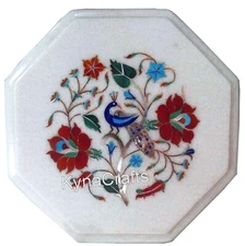 Octagon White Marble Coffee Table Top Heritage Art Hallway Side Table for Hotel