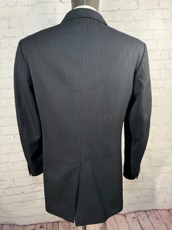 Traje MERONA Para Hombres Azul Marino Rayas Frente Plano 2 Piezas 42R Chaqueta 36x28 Pantalón Foto 4 de 4