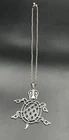 Vintage Turtle Silver Tone Pendant Necklace Costume Jewelry 16" Long
