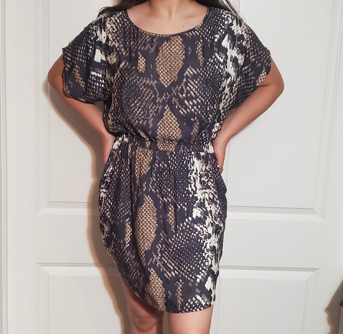 express fall dress Fall Brunch Babydoll Mini Dress L / navy main image 1