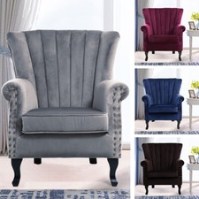 Occasional Wing Chair High Back Velvet Fabric Tub Chair Fireside Armchair Lounge