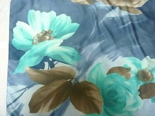 Italian Blue Grey Green Floral Roses Satin Polyester Scarf Made in Italy