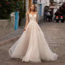 Boho A-Line Wedding Dresses Spaghetti Straps Backless Lace Applique Bridal Gowns