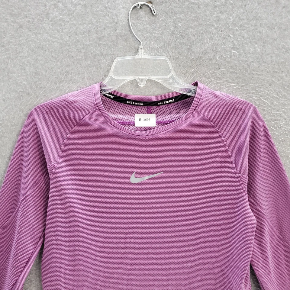 Nike Mujeres Ropa Activa Top Pequeño Púrpura Aero React Rayas Swoosh Dri-Fit LEER Foto 3 de 4