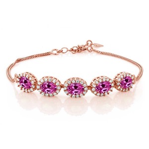 6-04-Ct-Oval-Pink-Created-Sapphire-18K-Rose-Gold-Plated-Silver-Bracelet