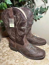 Roper Women's FAITH Crystal Cross Embroidered Faux Leather Boots Size 9 NWT