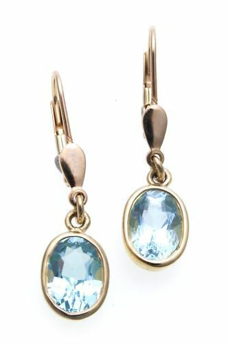 Pendientes colgantes oro auténtico 585 auténtico topacio calidad oro amarillo 14kt mujer - Imagen 1 de 2