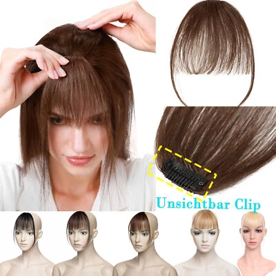 NEU Glatt Clip In 100% Remy Echthaar Pony Air Bangs Extensions Haarverlängerung - Bild 1 von 4