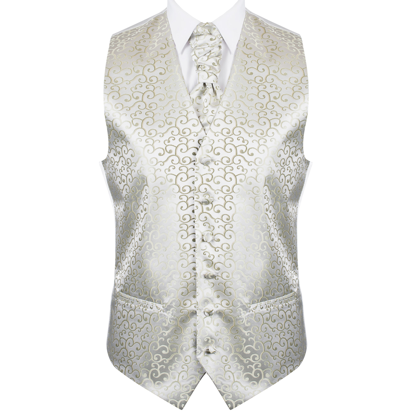Sage Green Swirl Wedding Waistcoat Mens 6-Button Royal Vest Adjustable Fit