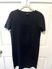 Designer Theory Black Gray Wool Sweater Shift Houndstooth Women’s Dress M Medium
