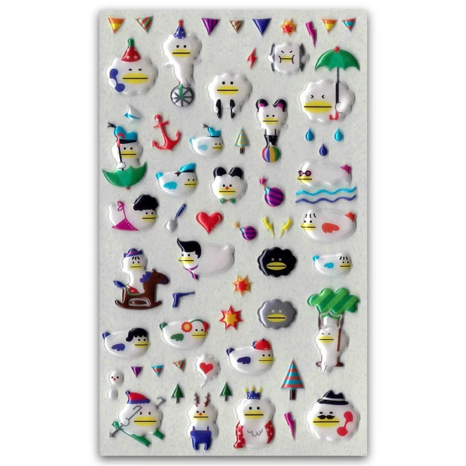 CUTE CLOUD DUCK STICKERS Pearl Finish Puffy Sticker Sheet Kid Craft Scrapbook - Image 2 of 2