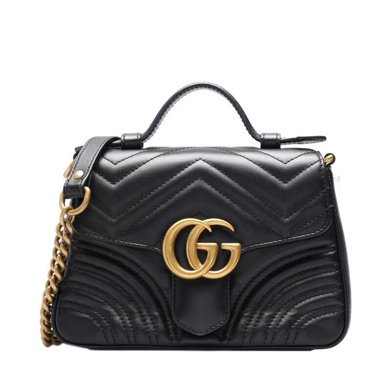 Mini sac fourre tout femme Gucci noir matelasse GG Marmont poignée supérieure 54726