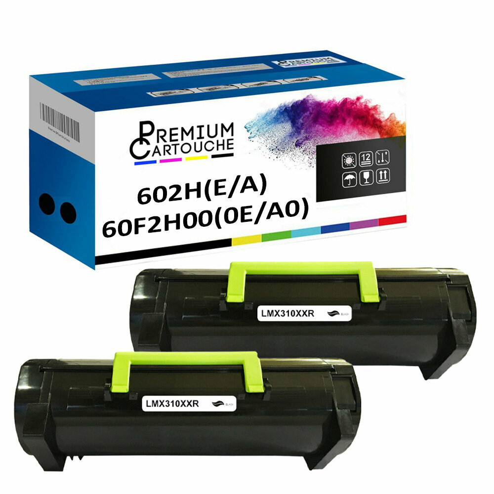Toner 602H haute capacité compatible Lexmark : lot de 2 cartouches noires pour gros volumes