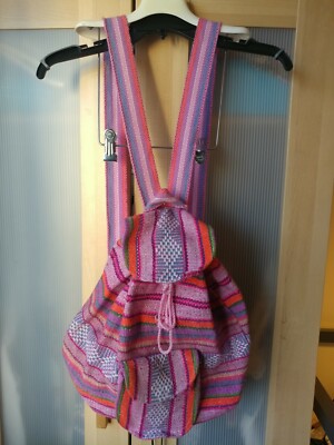 Artisanal Pink Striped Woven Backpack Mexican Morral, Backpack, Woven Artisanal Backpack, Handmade  main image 3