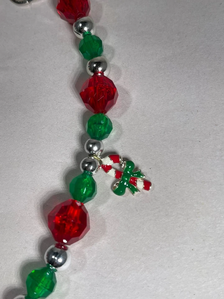 Christmas Dog Necklace Handmade Red & Green Beads with Holiday Charms Gift - Image 3 of 4