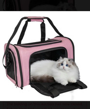 Pink Soft-Sided Fabric Cat Carrier Bag Tote w/ Mesh Panels  Handles