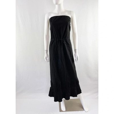 Vintage BCBGMAXAZRIA Black Strapless Maxi Dress Size 7 S Y2K Goth Pleated Hem