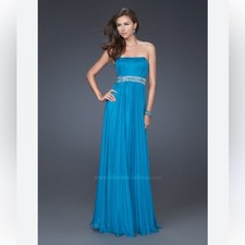 La Femme embellished evening gown/prom dress in teal blue