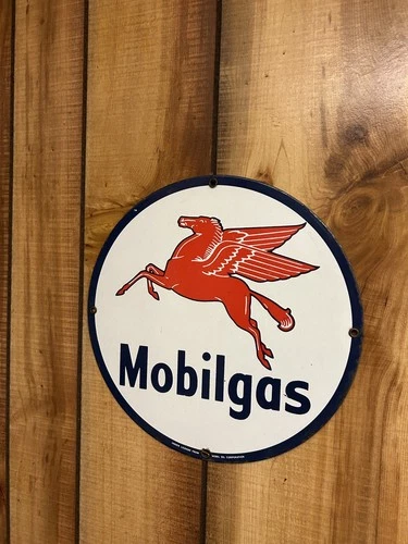 Vintage Ande Rooney Mobilgas Gas Station Porcelain Enameled Sign Red Pegasus 11”