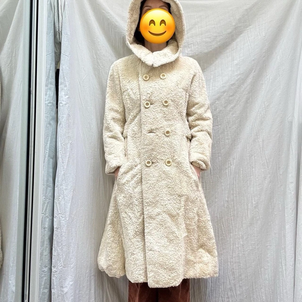 复古 60 年代白色人造毛皮连帽长风衣,尺寸 S,Debbi Robert 著 — 第 4/4 张图片