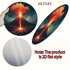 7.87 Inch Volcanic Eruption Landscape Round Aluminum Metal Art