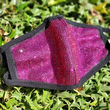 Pink Rhinestone Face Mask, Black Trim, Adjustable, One Size Costume