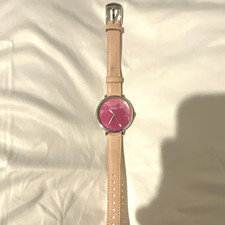 Fossil Women’s Dress Quartz Analog Watch Pink Dial Beige Leather Strap 32-35mm
