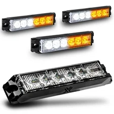 4pc Amber White LED Flashing Emergency Warning Hazard Grille Strobe Light Head