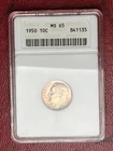 1950 Roosevelt Dime-ANACS MS65 Choice rainbow tone