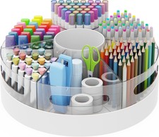 Rotating Pen Organizer for Desk, White Base  Acrylic Pen Holder, 360  Smooth
