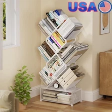 Foldable Metal Bookshelf No Assembly 6 Shelves Storage Cabinet Adjustable Feet