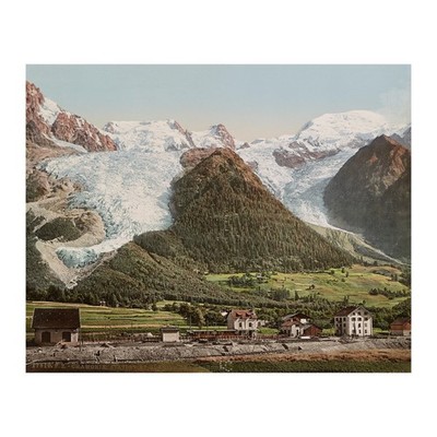 1890 French Alps Print Chamonix Station Glacier des Bossons Victorian Travel
