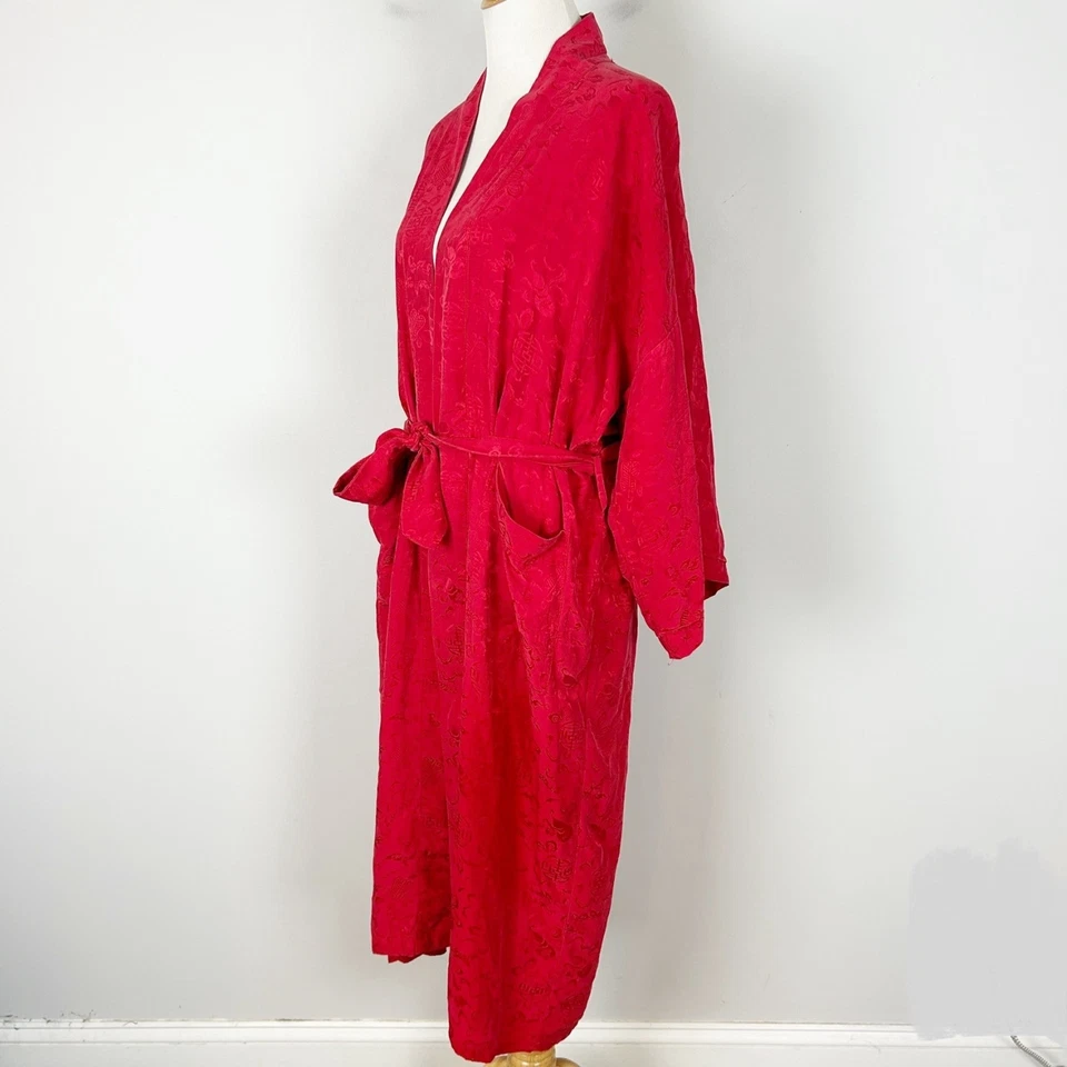 Vintage Dreamsacks 100% Red Asian Print Long Robe Size Small/Medium - Image 3 of 4