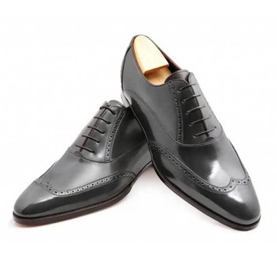 Stylish Handmade Black Genuine Leather Oxford Wingtip Dress Shoes For Men