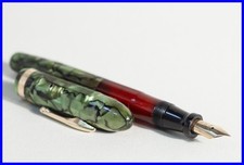 1930s Conklin Nozac 5M Piston Fountain Pen Green Marble FINe 14K Semi-Flex