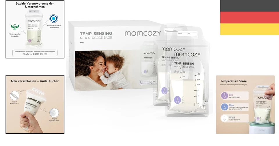 Vorsterilisiert & Sicherheit: Momcozy 200 Stück Muttermilchbeutel 180 ml Packung - Bild 2 von 4