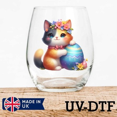 Ostern Katze 8 Stück UV DTF Aufkleber - Glas Laptop Becher Tasse vl873