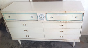 Double Dresser with Mirror and Twin Size Headboard Bedroom Furniture - Vtg