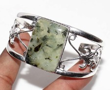 Moss Prehnite 925 Silver Plated Gemstone Bangle 6.5