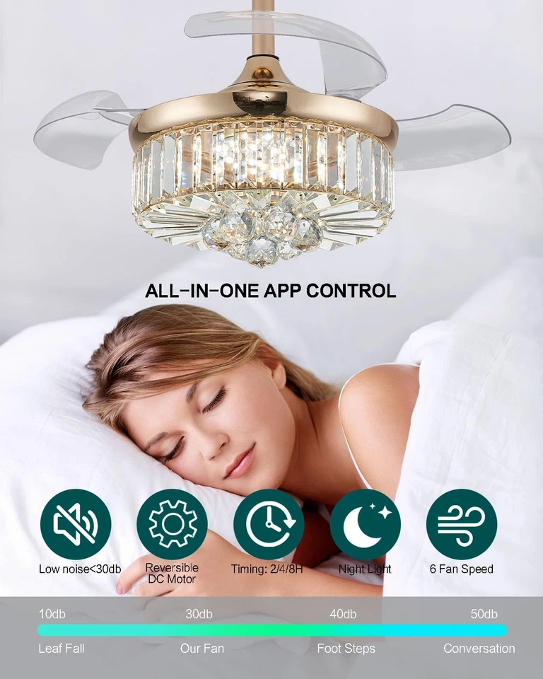30 Inch Crystal Fandelier Ceiling Fan with Light Dimmable Chandelier Ceiling ... - Image 4 of 4