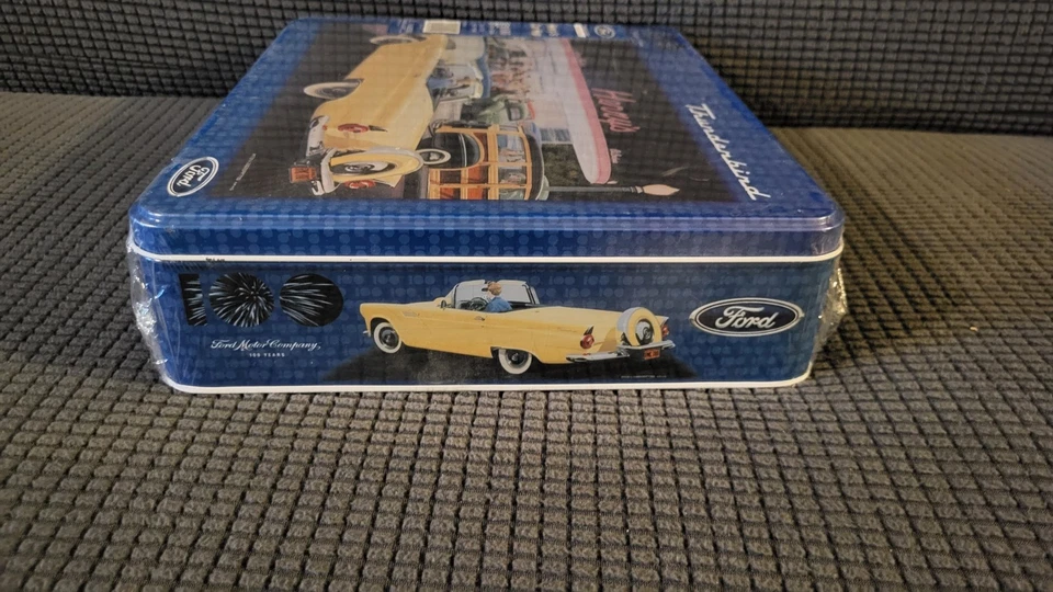 Ravens burger Puzzle In Tin Box 1956 Ford Yellow Thunderbird Convertible Vintage - Image 3 of 4