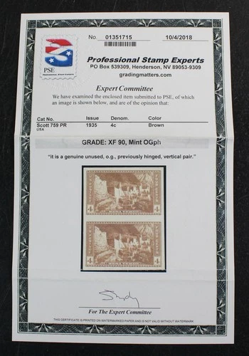 CKStamps: US Stamps Collection Scott#759 Mint LH OG PSE Cert Grade 90
