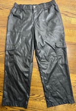 Almost Famous Womens Large Faux Leather Pants Black Cargo Pockets Y2K