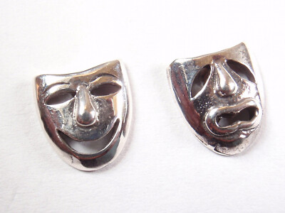 Comedy and Tragedy Masks of Theatre 925 Sterling Silver Stud Earrings