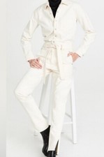 rag bone Mia Belted Jumpsuit S Small Ecru Ivory Denim Cotton Long Sleeve 395